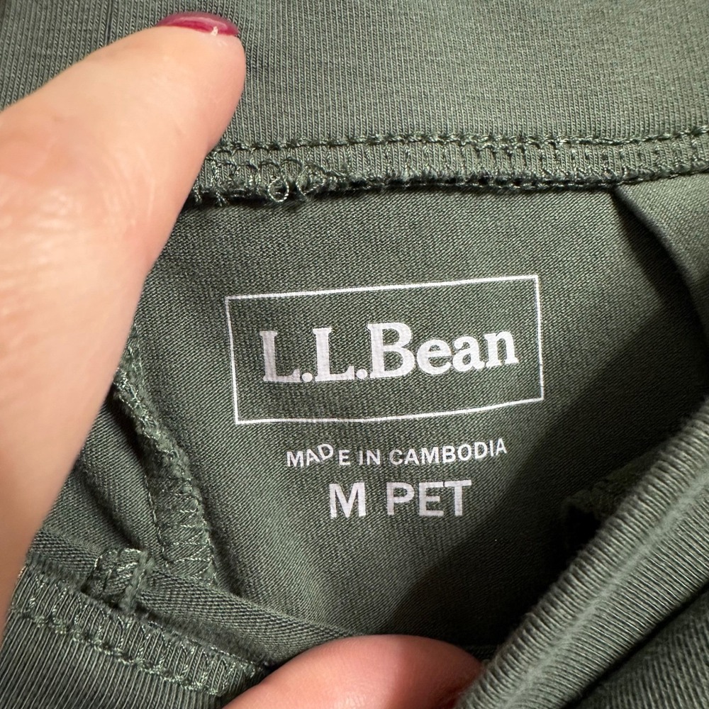 LL Bean Knit Pants Womens M Petite Green Cotton Spandex Cropped Pockets Pull On - Picture 3 of 11